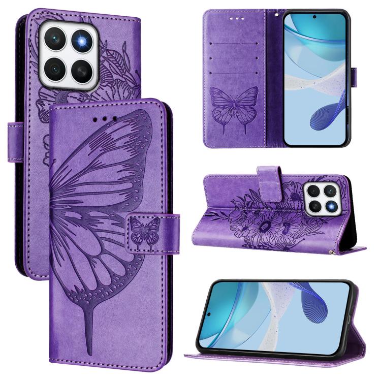 

For Honor X8C 4G Global Embossed Butterfly Leather Phone Case(Purple)