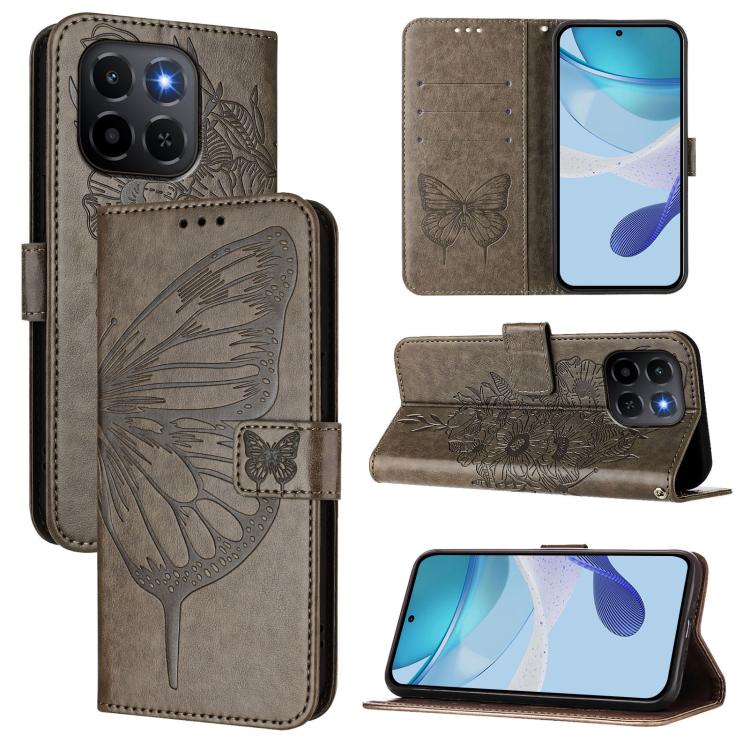 

For Honor X6c 4G Embossed Butterfly Leather Phone Case(Grey)