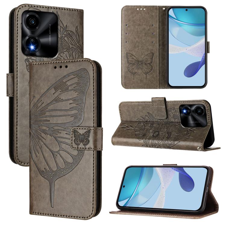 

For Honor X5c Plus Embossed Butterfly Leather Phone Case(Grey)
