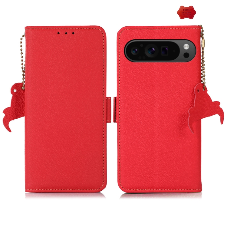

For Google Pixel 9 Pro Side-Magnetic TJ Genuine Leather RFID Phone Case(Red)