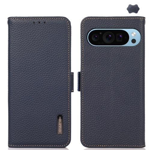 

For Google Pixel 9 KHAZNEH Side-Magnetic Litchi Genuine Leather RFID Phone Case(Blue)