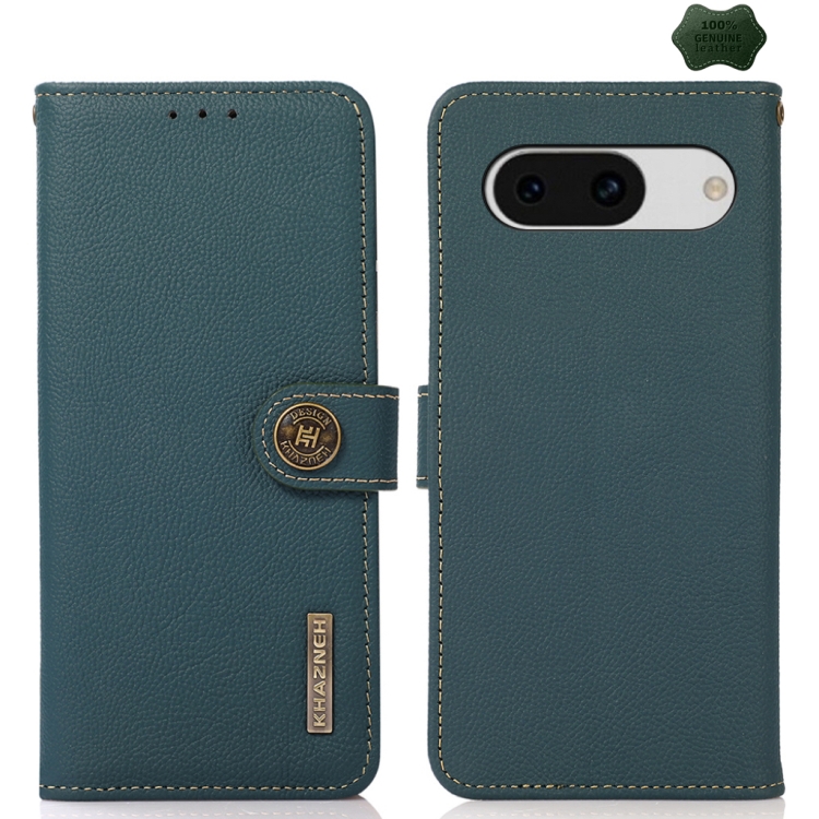 

For Google Pixel 8a KHAZNEH Custer Genuine Leather RFID Phone Case(Green)