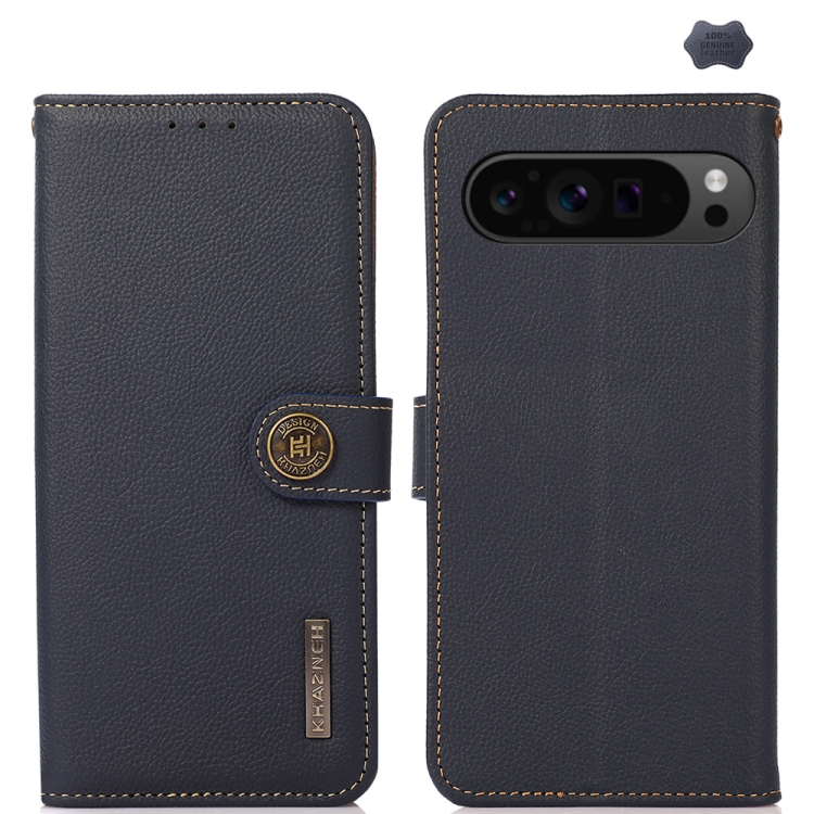 

For Google Pixel 9 Pro KHAZNEH Custer Genuine Leather RFID Phone Case(Blue)