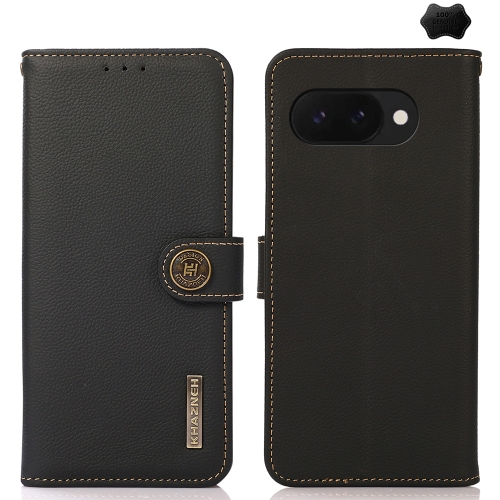 

For Google Pixel 9a KHAZNEH Custer Genuine Leather RFID Phone Case(Black)