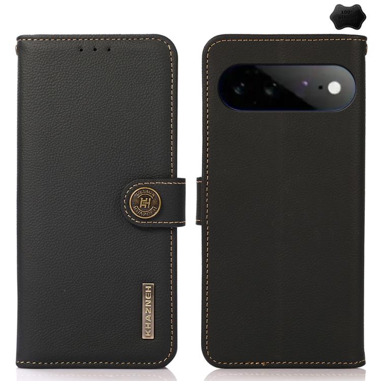 

For Google Pixel 11 Pro XL KHAZNEH Custer Genuine Leather RFID Phone Case(Black)