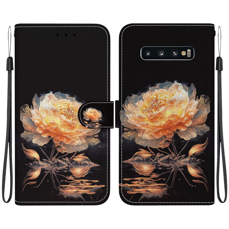 

For Samsung Galaxy S10 Crystal Texture Colored Drawing Leather Phone Case(Gold Peony)