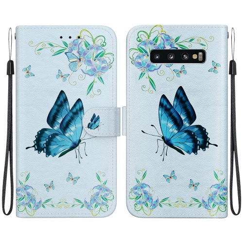 

For Samsung Galaxy S10 Crystal Texture Colored Drawing Leather Phone Case(Blue Pansies)