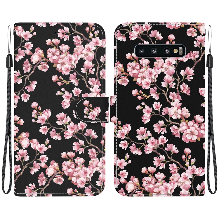 

For Samsung Galaxy S10+ Crystal Texture Colored Drawing Leather Phone Case(Plum Bossom)