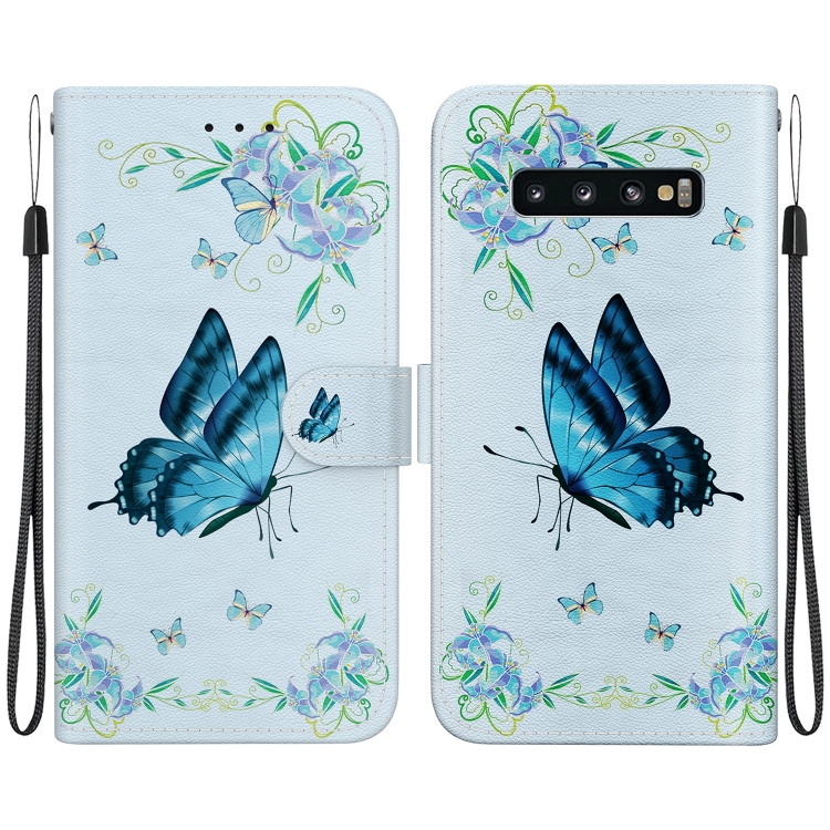 

For Samsung Galaxy S10+ Crystal Texture Colored Drawing Leather Phone Case(Blue Pansies)