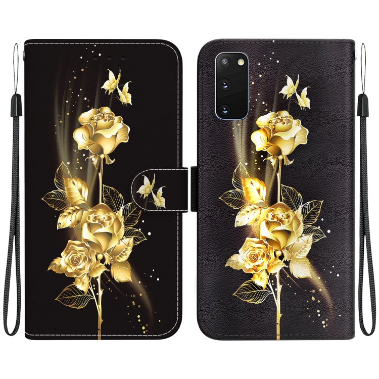 

For Samsung Galaxy S20 Crystal Texture Colored Drawing Leather Phone Case(Gold Butterfly Rose)