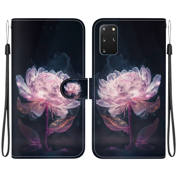

For Samsung Galaxy S20+ Crystal Texture Colored Drawing Leather Phone Case(Purple Peony)
