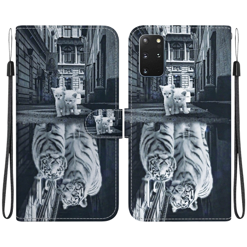 

For Samsung Galaxy S20+ Crystal Texture Colored Drawing Leather Phone Case(Cat Tiger Reflection)