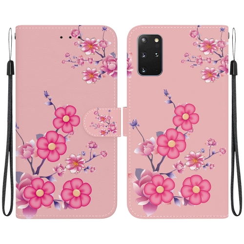 

For Samsung Galaxy S20+ Crystal Texture Colored Drawing Leather Phone Case(Cherry Blossoms)