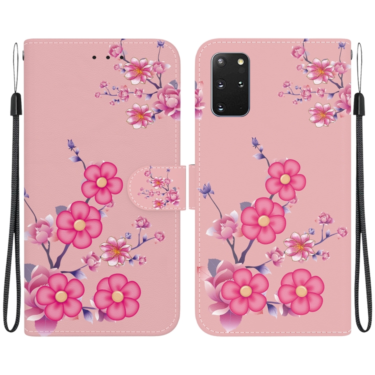 

For Samsung Galaxy S20+ Crystal Texture Colored Drawing Leather Phone Case(Cherry Blossoms)