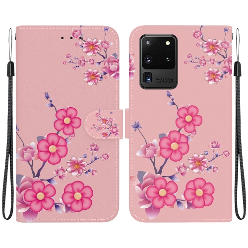 

For Samsung Galaxy S20 Ultra Crystal Texture Colored Drawing Leather Phone Case(Cherry Blossoms)