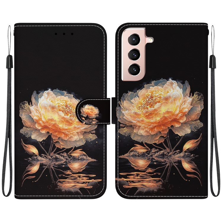 

For Samsung Galaxy S21 5G Crystal Texture Colored Drawing Leather Phone Case(Gold Peony)