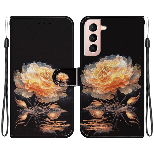 

For Samsung Galaxy S22 5G Crystal Texture Colored Drawing Leather Phone Case(Gold Peony)