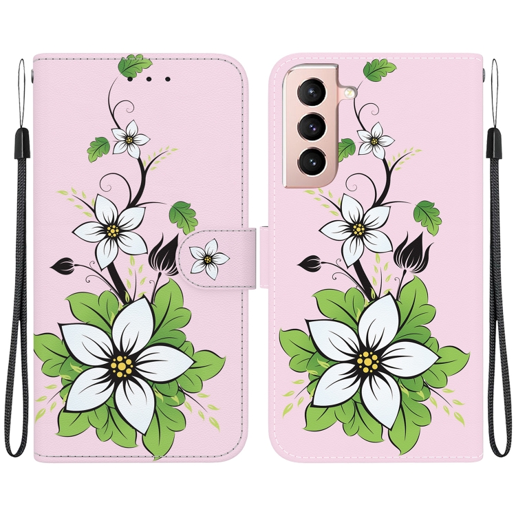 

For Samsung Galaxy S22 5G Crystal Texture Colored Drawing Leather Phone Case(Lily)