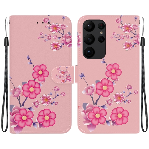 

For Samsung Galaxy S23 Ultra 5G Crystal Texture Colored Drawing Leather Phone Case(Cherry Blossoms)