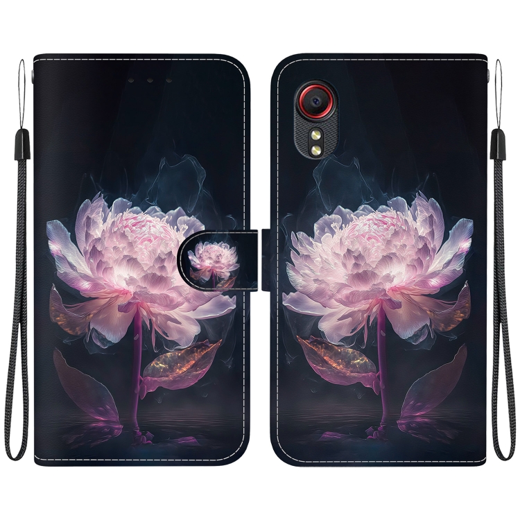 

For Samsung Galaxy Xcover 5 Crystal Texture Colored Drawing Leather Phone Case(Purple Peony)