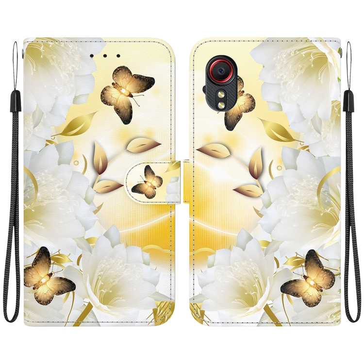 

For Samsung Galaxy Xcover 5 Crystal Texture Colored Drawing Leather Phone Case(Gold Butterfly Epiphyllum)