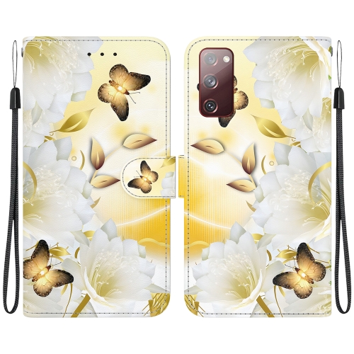 

For Samsung Galaxy S20 FE 5G Crystal Texture Colored Drawing Leather Phone Case(Gold Butterfly Epiphyllum)