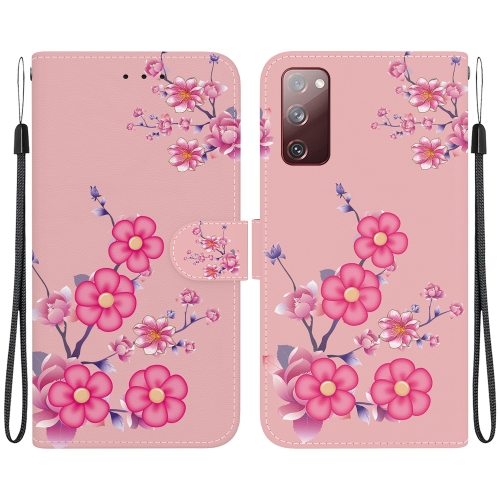 

For Samsung Galaxy S20 FE 5G Crystal Texture Colored Drawing Leather Phone Case(Cherry Blossoms)