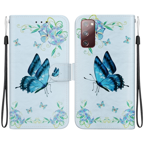 

For Samsung Galaxy S20 FE 5G Crystal Texture Colored Drawing Leather Phone Case(Blue Pansies)