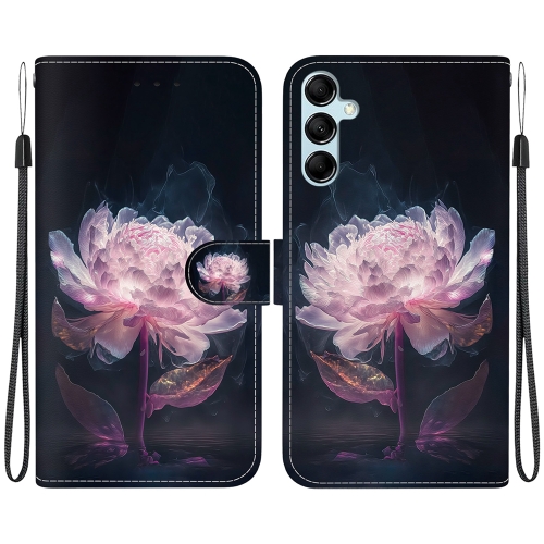 

For Samsung Galaxy A15 Crystal Texture Colored Drawing Leather Phone Case(Purple Peony)