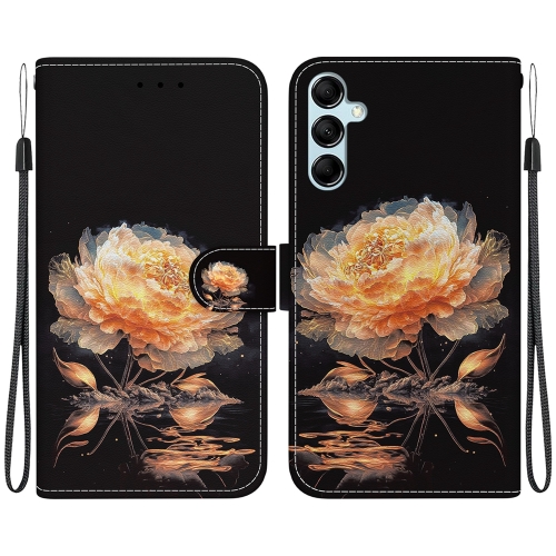 

For Samsung Galaxy A15 Crystal Texture Colored Drawing Leather Phone Case(Gold Peony)