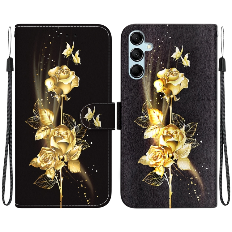 

For Samsung Galaxy A15 Crystal Texture Colored Drawing Leather Phone Case(Gold Butterfly Rose)