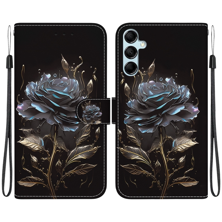 

For Samsung Galaxy A15 Crystal Texture Colored Drawing Leather Phone Case(Black Rose)