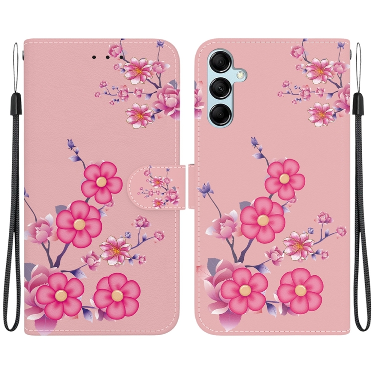 

For Samsung Galaxy A15 Crystal Texture Colored Drawing Leather Phone Case(Cherry Blossoms)