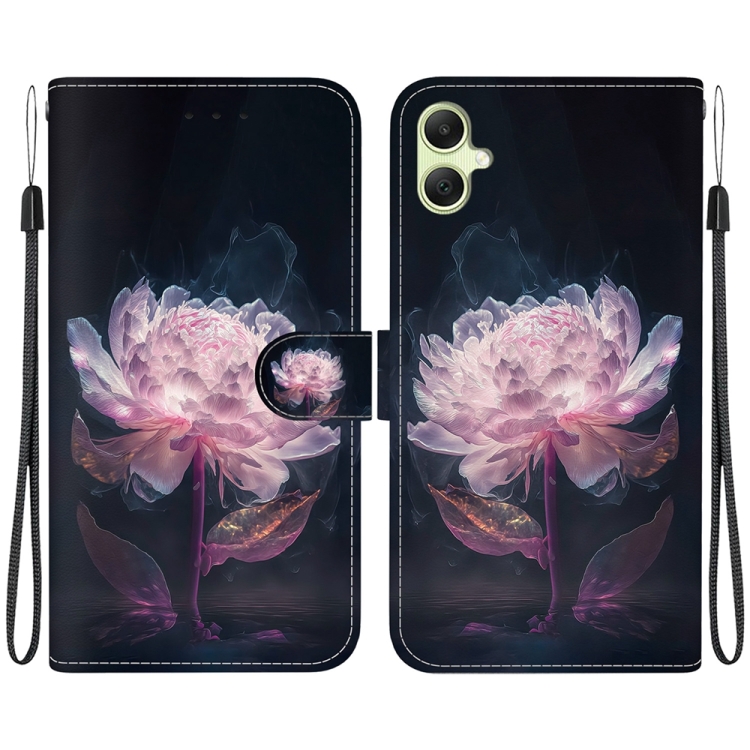 

For Samsung Galaxy A05 Crystal Texture Colored Drawing Leather Phone Case(Purple Peony)