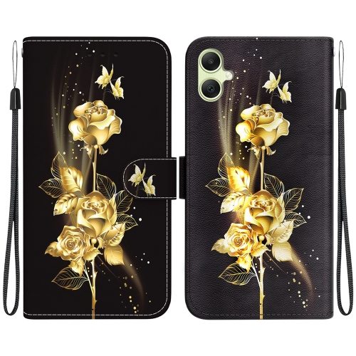 

For Samsung Galaxy A05 Crystal Texture Colored Drawing Leather Phone Case(Gold Butterfly Rose)