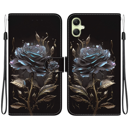 

For Samsung Galaxy A05 Crystal Texture Colored Drawing Leather Phone Case(Black Rose)