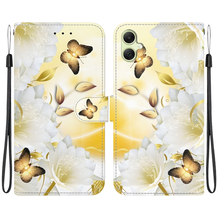

For Samsung Galaxy A05 Crystal Texture Colored Drawing Leather Phone Case(Gold Butterfly Epiphyllum)