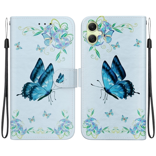 

For Samsung Galaxy A05 Crystal Texture Colored Drawing Leather Phone Case(Blue Pansies)