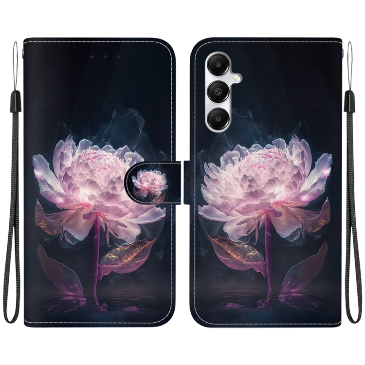 

For Samsung Galaxy A05s Crystal Texture Colored Drawing Leather Phone Case(Purple Peony)
