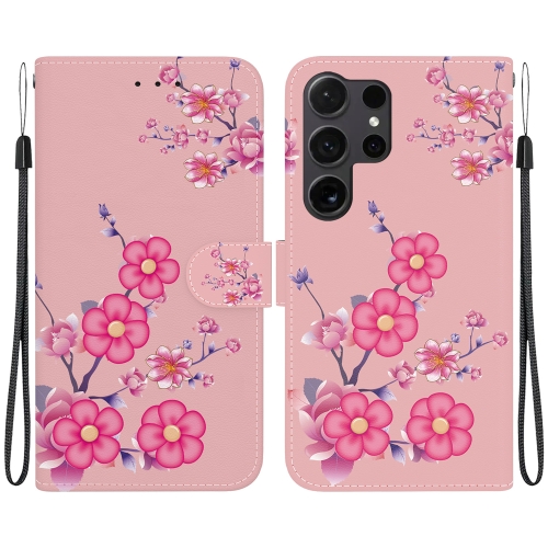 

For Samsung Galaxy S24 Ultra 5G Crystal Texture Colored Drawing Leather Phone Case(Cherry Blossoms)