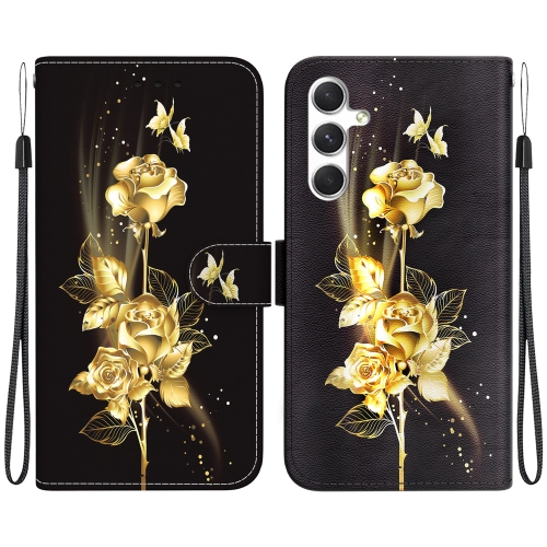 

For Samsung Galaxy S24+ 5G Crystal Texture Colored Drawing Leather Phone Case(Gold Butterfly Rose)