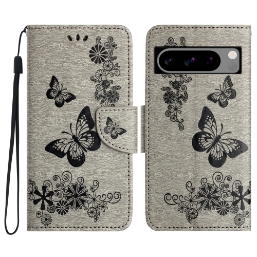 

For Google Pixel 8 Butterfly Embossed Flip Leather Phone Case(Grey)