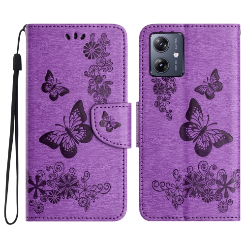 

For Motorola Moto G35 Butterfly Embossed Flip Leather Phone Case(Purple)