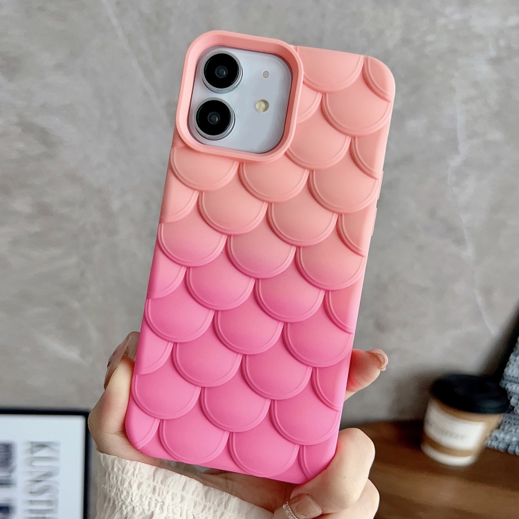 

For iPhone 12 Gradient Mermaid Scale Skin Feel Phone Case(Rose Red Pink)