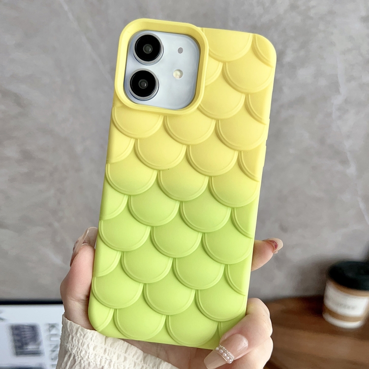 

For iPhone 12 Gradient Mermaid Scale Skin Feel Phone Case(Green Yellow)
