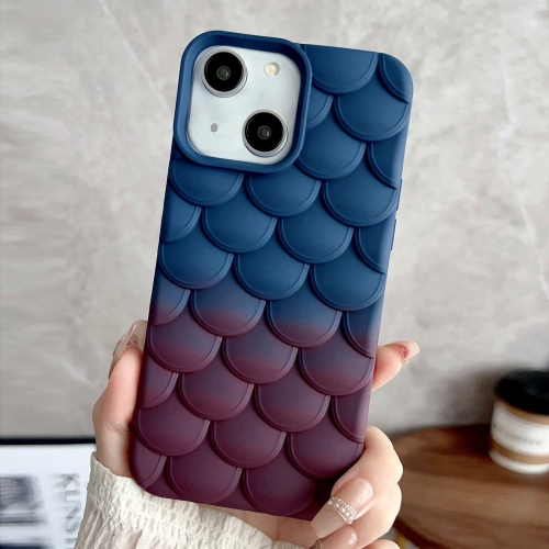 

For iPhone 14 Gradient Mermaid Scale Skin Feel Phone Case(Brown Dark Blue)