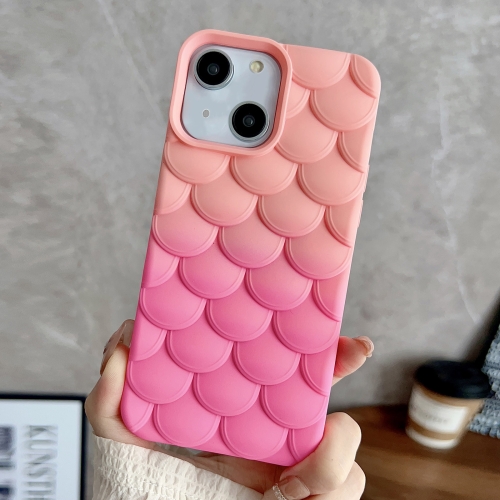 

For iPhone 15 Gradient Mermaid Scale Skin Feel Phone Case(Rose Red Pink)