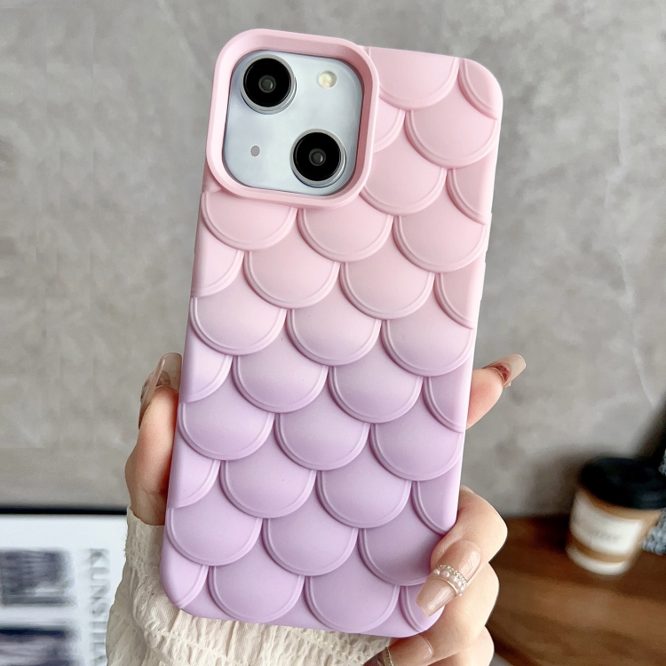 

For iPhone 15 Gradient Mermaid Scale Skin Feel Phone Case(Purple Pink)