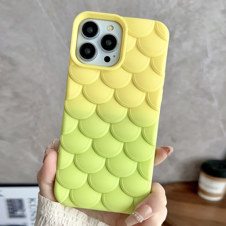 

For iPhone 15 Pro Gradient Mermaid Scale Skin Feel Phone Case(Green Yellow)