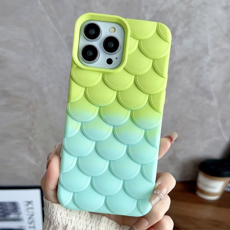 

For iPhone 15 Pro Max Gradient Mermaid Scale Skin Feel Phone Case(Blue Green)